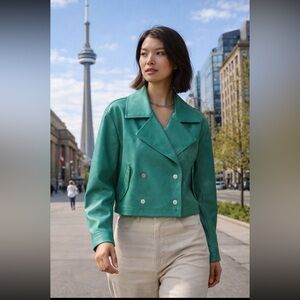 Anthropologie NWT Avec Les Filles Faux-Leather Crop Peacoat size L.